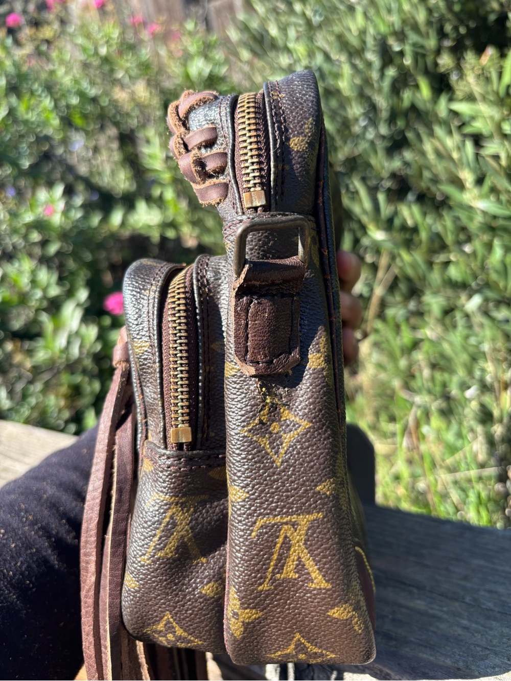 Louis Vuitton Brown Monogram Fringe Phone Pouch with Turquoise Studs - Picture 5 of 10